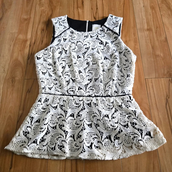 Maeve Sleeveless Lace Peplum Top Size 10 Back Zipper. Black lining. Elegant! - Picture 1 of 12